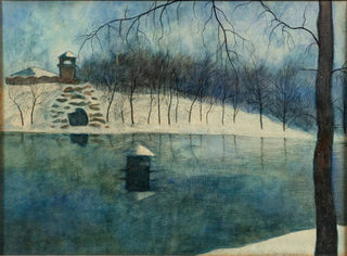 Der Leopoldpark von Ostende mit dem Teich und dem Trinkhall im Schnee - Léon Spilliaert — Ansicht des Kunstwerks