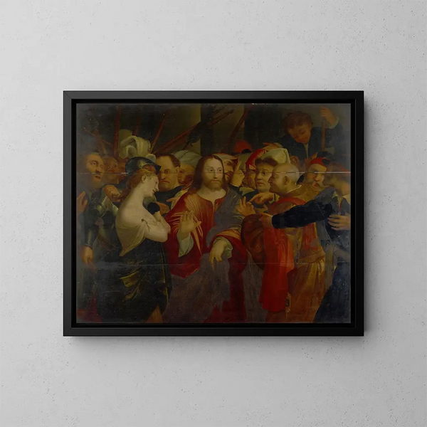 Der Christus und die Ehebrecherin - Lorenzo Lotto — gerahmtes Bild an der Wand