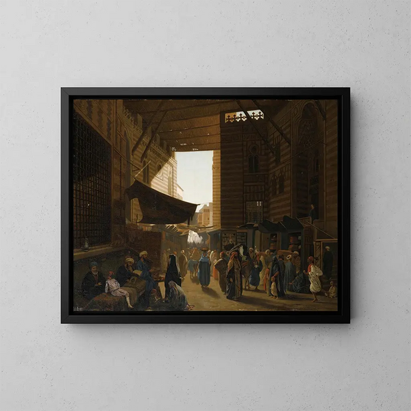 Der Stoffmarkt - Louis-Émile Pinel de Grandchamp — gerahmtes Bild an der Wand