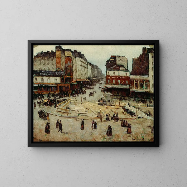 Der Boulevard de Rochechouart und die Rue de Clignancourt, Arbeiten der U-Bahn - Louis Braquaval — gerahmtes Bild an der Wand