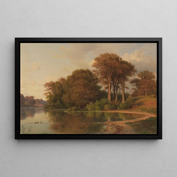 Sommerlandschaft mit Seerand - Louis Gurlitt — gerahmtes Bild an der Wand