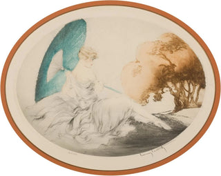 Frau liegend mit einem Sonnenschirm - Louis Icart — Ansicht des Kunstwerks