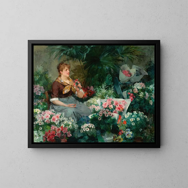 Das Blumenhändler-Gemälde - Louis Marie de Schryver — gerahmtes Bild an der Wand