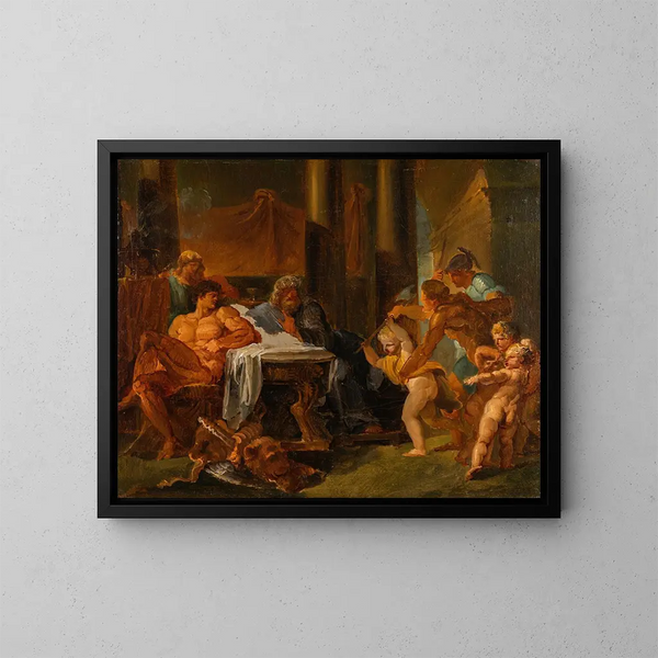 Hercule und Theseus im Palast des Königs Pittheus - Louis Masreliez — gerahmtes Bild an der Wand