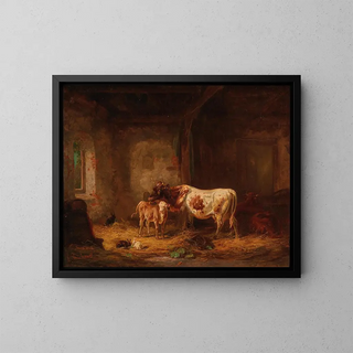 Louis Reinhardt - Cows and Rabbits in the Barn.webp