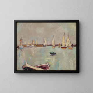 von Barques und Segelschiffen in Ouistreham - Louis Valtat — gerahmtes Bild an der Wand