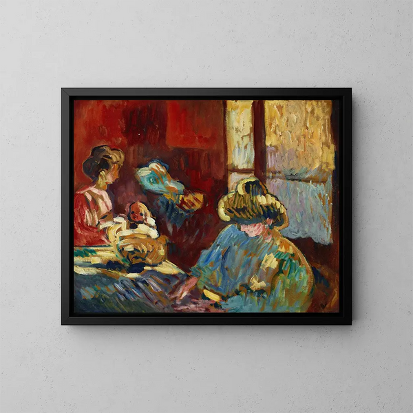 Mutterschaft, Frau in Blau vor dem Fenster - Louis Valtat — gerahmtes Bild an der Wand