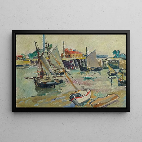 Voiliers im Hafen, Niedrigwasser, Ouistreham - Louis Valtat — gerahmtes Bild an der Wand