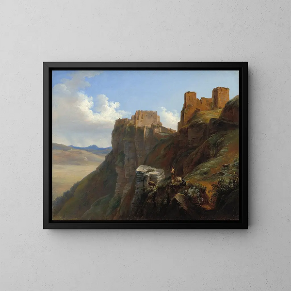 Ansicht des Castello di San Giuliano bei Trapani, Sizilien - Louise-Joséphine Sarazin de Belmont — gerahmtes Bild an der Wand