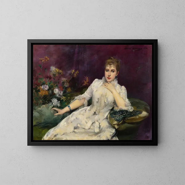 Die Dame mit Blumen - Louise Abbema — gerahmtes Bild an der Wand