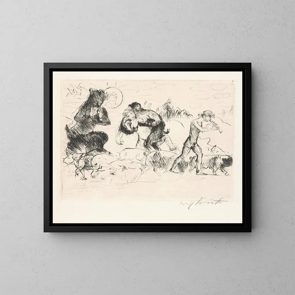 Satyre, eine Nymphe, ein Faun und eine Schweineherde - Lovis Corinth — gerahmtes Bild an der Wand