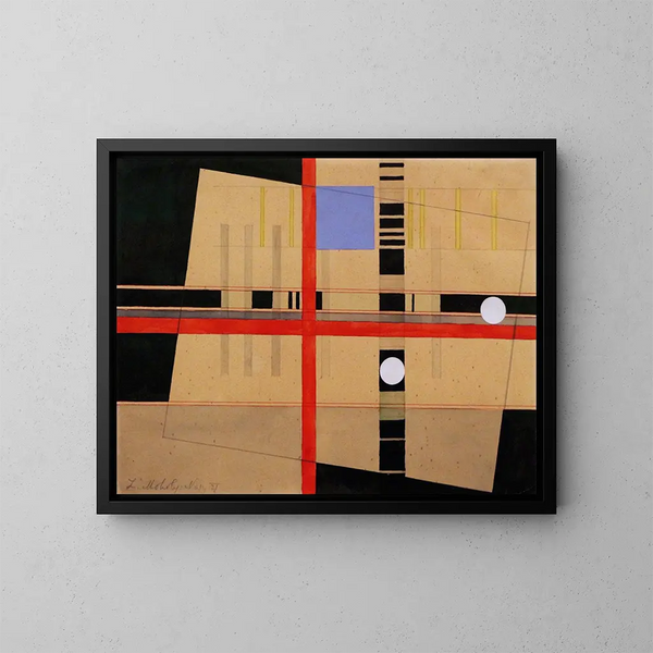 Kreuz und weiße Kugeln - László Moholy-Nagy — gerahmtes Bild an der Wand