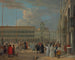 Ansicht des Markusplatzes mit dem Uhrturm, Venedig - Luca Carlevarijs — Ansicht des Kunstwerks