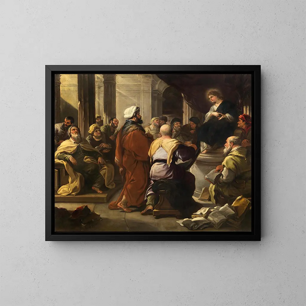 Der Christus unter den Gelehrten - Luca Giordano — gerahmtes Bild an der Wand