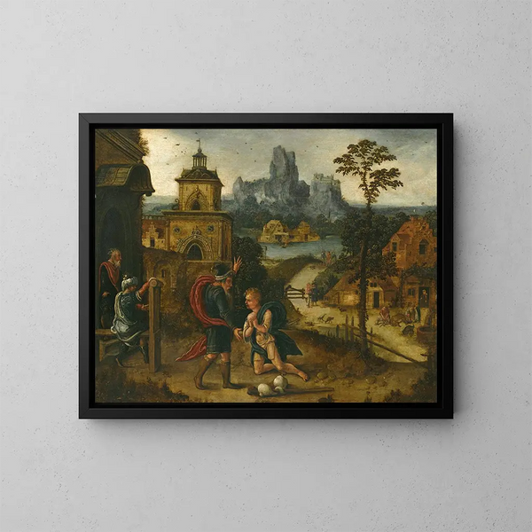Ein Landschaft mit der Rückkehr des verlorenen Sohnes - Lucas Gassel — gerahmtes Bild an der Wand