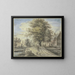 vor einem Haus, einem großen Baum, drei Figuren und einem Hund - Lucas van Uden — gerahmtes Bild an der Wand