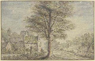 Lucas van Uden - Dorfansicht in der Mitte ein Baum.webp