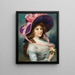 Portrait einer Dame mit violettem Hut und Rosen - Lucius Rossi — gerahmtes Bild an der Wand