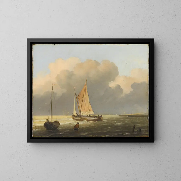 Meer vor der Küste mit einem Segelschiffskutter - Ludolf Bakhuizen — gerahmtes Bild an der Wand