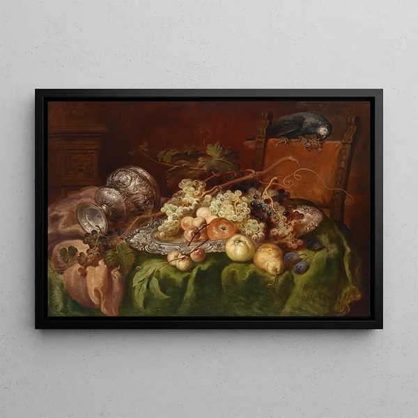 Ludwig Adam Kunz - Frchtestillleben mit Papagei.webp