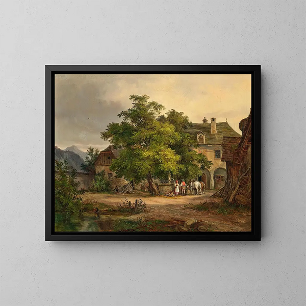 Eine Begegnung am Brunnen - Ludwig Halauska — gerahmtes Bild an der Wand