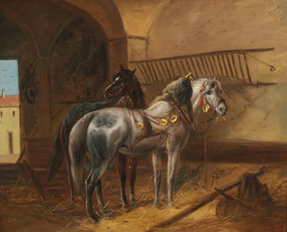 Ludwig Kbler - Zwei Pferde im Stall.webp