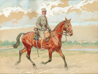 Ludwig Koch - A soldier on horseback in a river landscape.webp