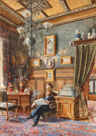Ludwig Otto von Sonnenburg - The interior of a villa with a gentleman seated in an armchair and smoking.webp
