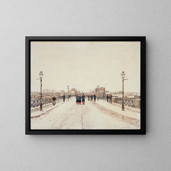 Figuren auf einer Brücke im Schnee - Luigi Loir — gerahmtes Bild an der Wand