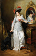 Elegantes Gemälde mit einem Hund - Madeleine Jeanne Lemaire — Ansicht des Kunstwerks