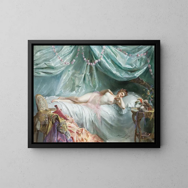 Der Schlaf von Manon - Madeleine Jeanne Lemaire — gerahmtes Bild an der Wand