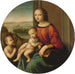 Madonna und Kind mit dem heiligen Johannes dem Täufer Kind - Meister der Klage von Scandicci — in einem Innenraum präsentiert