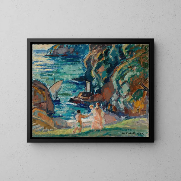 Felsenküste bei Sonnenlicht in Portofino - Magnus Enckell — gerahmtes Bild an der Wand