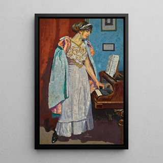 Malcolm Drummond - Zina Ogilvie the artists wife at the piano.webp