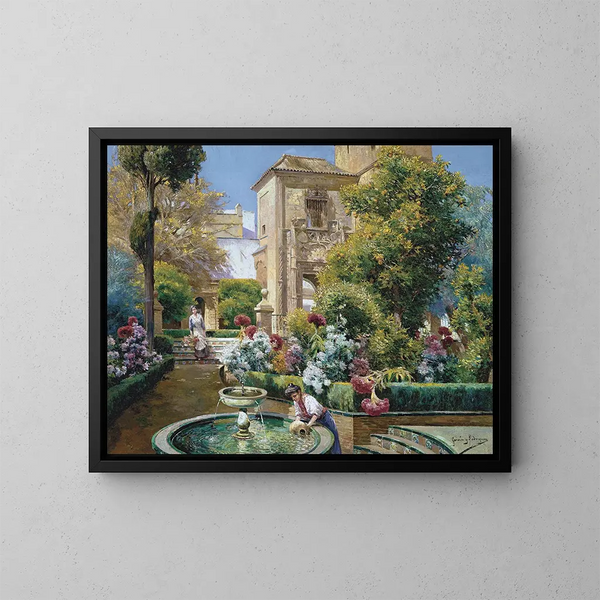 Die Gärten des Alcázar von Sevilla - Manuel García y Rodríguez — gerahmtes Bild an der Wand