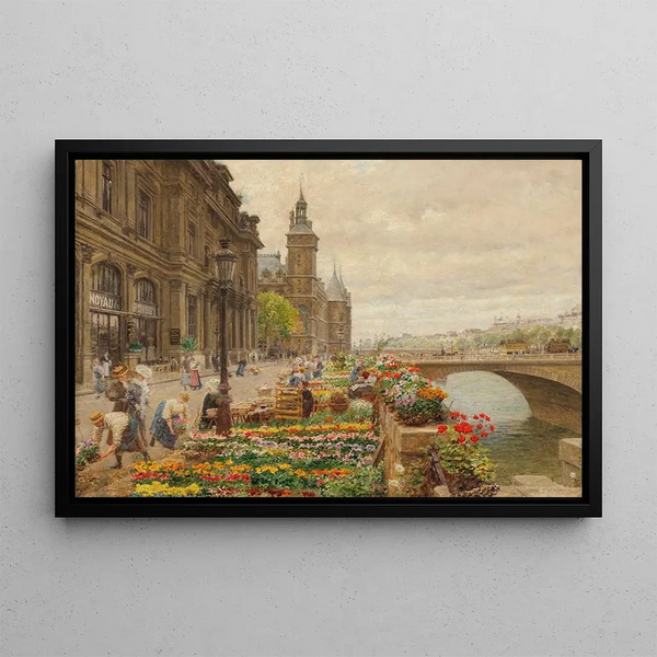 Der Blumensteg und der Uhrturm - Marie-François Firmin-Girard — gerahmtes Bild an der Wand
