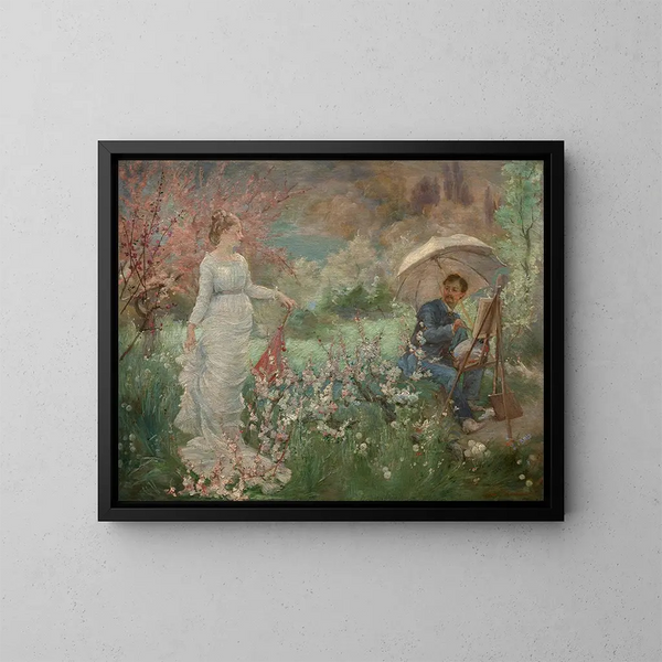 Das Gemälde und sein Modell in einem Garten - Marie Bracquemond — gerahmtes Bild an der Wand