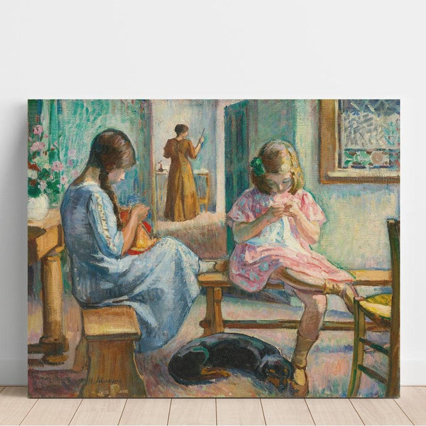 Reproduktion des Gemäldes von Marthe und Nono Cousant in einem Interieur - Henri Lebasque