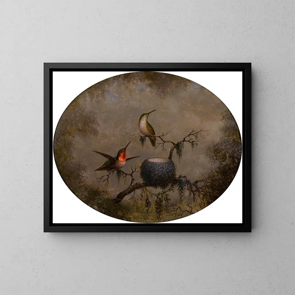 Kolibris und ihr Nest - Martin Johnson Heade — gerahmtes Bild an der Wand