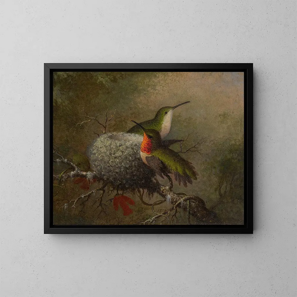 Zwei Bachstelzen in der Nähe ihres Nests - Martin Johnson Heade — gerahmtes Bild an der Wand