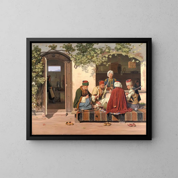Eine Schachpartie vor einem türkischen Café und einem Friseursalon - Martinus Rørbye — gerahmtes Bild an der Wand