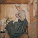 Mary Gallen beim Nähen in einem karelischen Haus - Akseli Gallen-Kallela — in einem Innenraum präsentiert