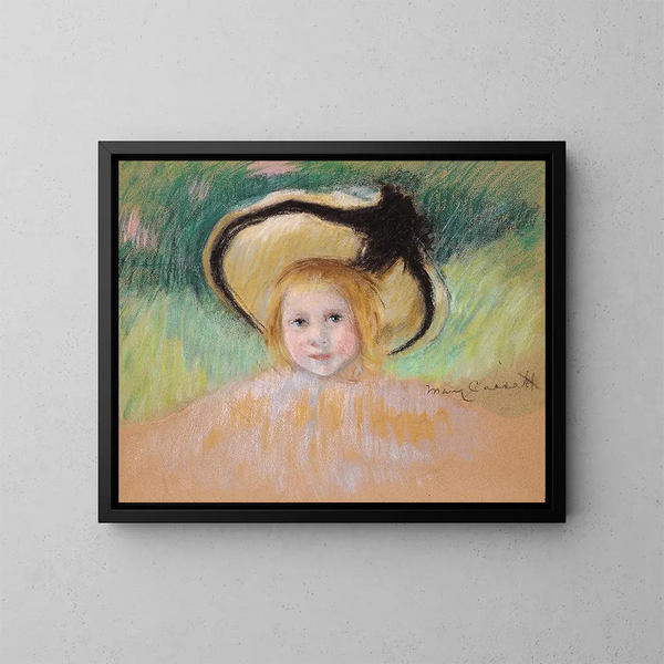 Mädchen mit schwarzem Band im Hut - Mary Cassatt — gerahmtes Bild an der Wand