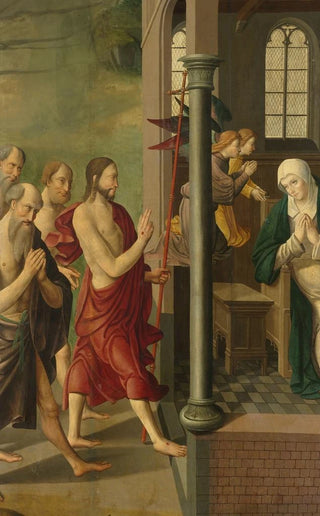 Master of Alkmaar - Panel of an Altarpiece with Dispute with the Doctors on verso is Appearance of Christ to his Mother.webp