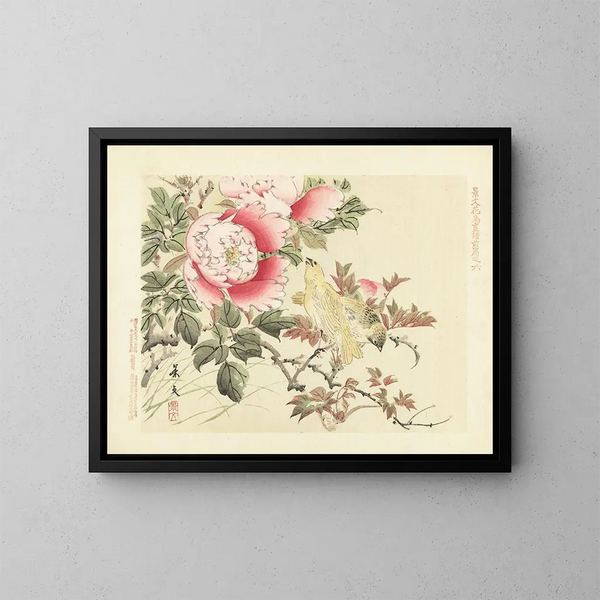 Pfingstrosenbaum und Kanarienvogel - Matsumura Keibun — gerahmtes Bild an der Wand