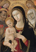 der Madonna und Kind mit der Heiligen Katharina von Siena, dem Heiligen Antonius von Padua und Engeln - Matteo di Giovanni — Ansicht des Kunstwerks