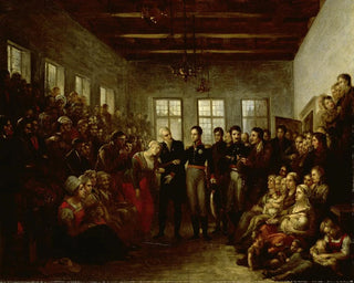 Der Prinz von Oranien besucht die Opfer der Überschwemmungen im Waisenhaus der Kaplanen in Amsterdam am 14. Februar 1825 - Mattheus Ignatius van Bree — Ansicht des Kunstwerks