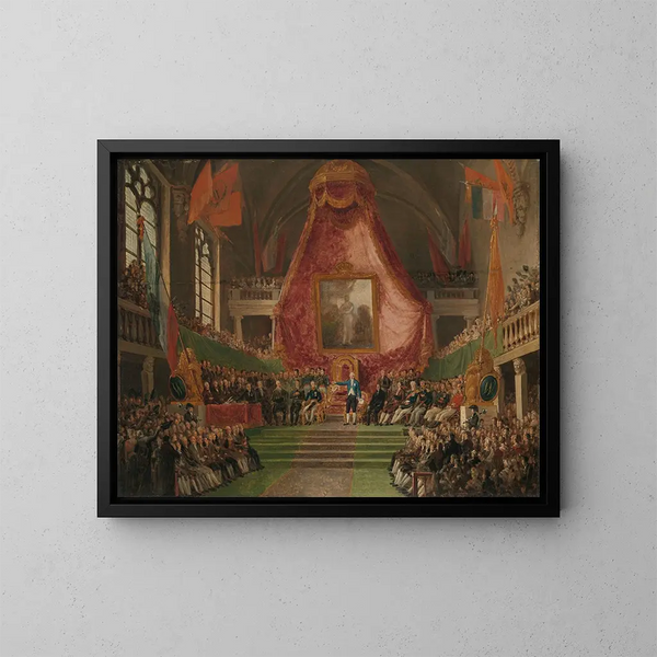 L'inauguration solennelle de l'Université de Gand par le Prince d'Orange dans la salle du trône de l'Hôtel de Ville le 9 octobre 1817 - Mattheus Ignatius van Bree — gerahmtes Bild an der Wand