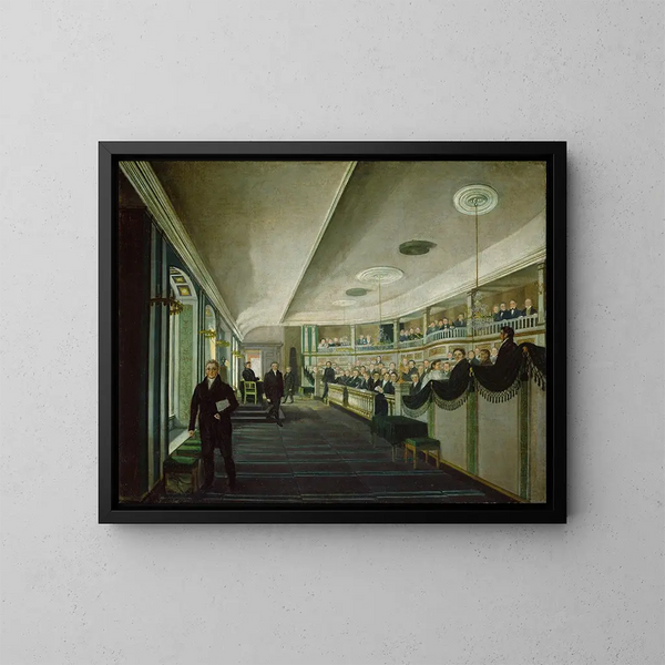 Friese und Medaillons im alten Saal des Parlaments in der Kathedralschule von Christiania - Matthias Stoltenberg — gerahmtes Bild an der Wand