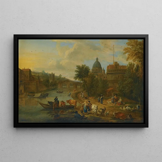 Matthijs Schoevaerdts - Rome A Capriccio View Of The Tiber With The Castel Santangelo Peasants With Their Cattle On The River Banks.webp